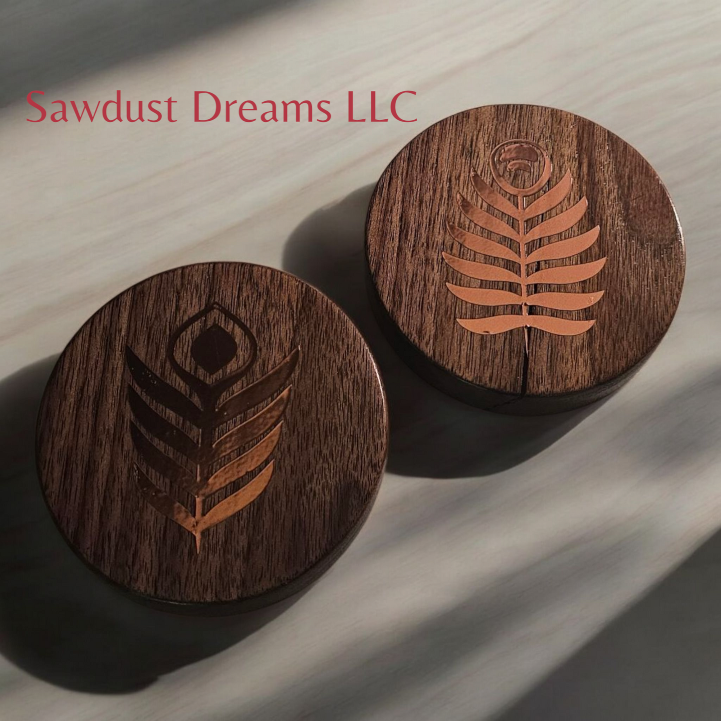 Walnut Rose Gold Leaf Coasters Set of Two