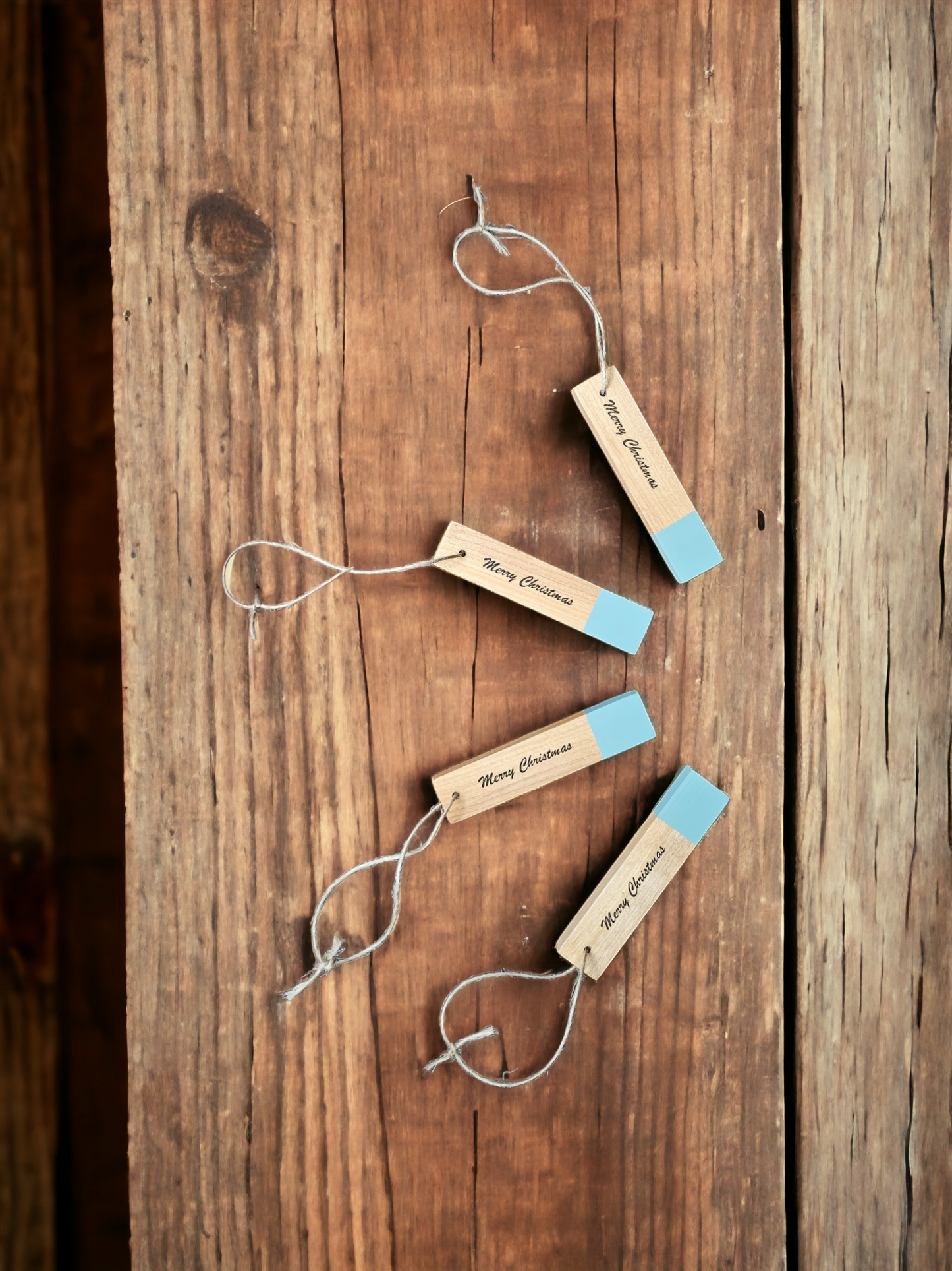 White Oak Wood "Merry Christmas" Ornaments