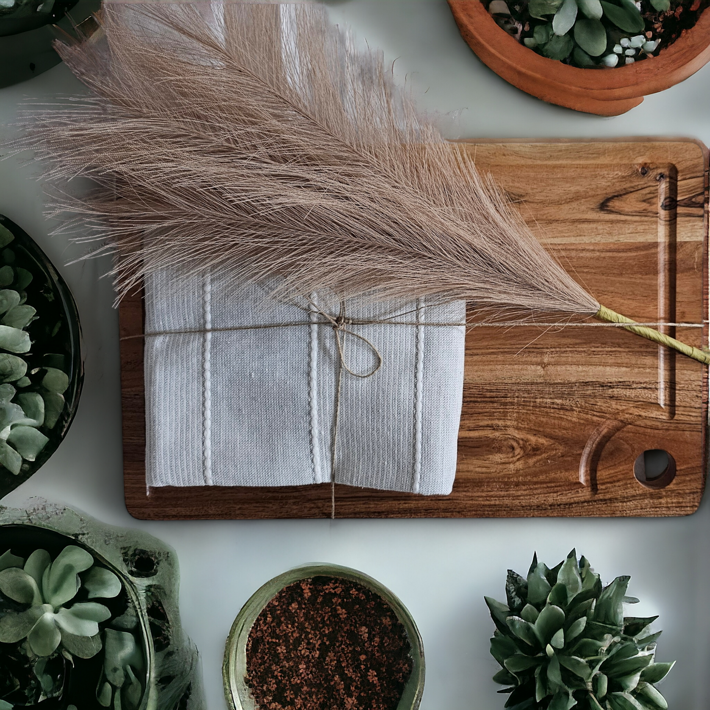 Acacia Cutting Board and Turkish Towel Bundle