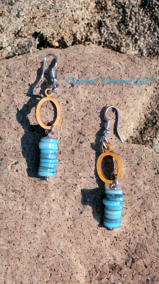 Wood and Turquoise Earrings