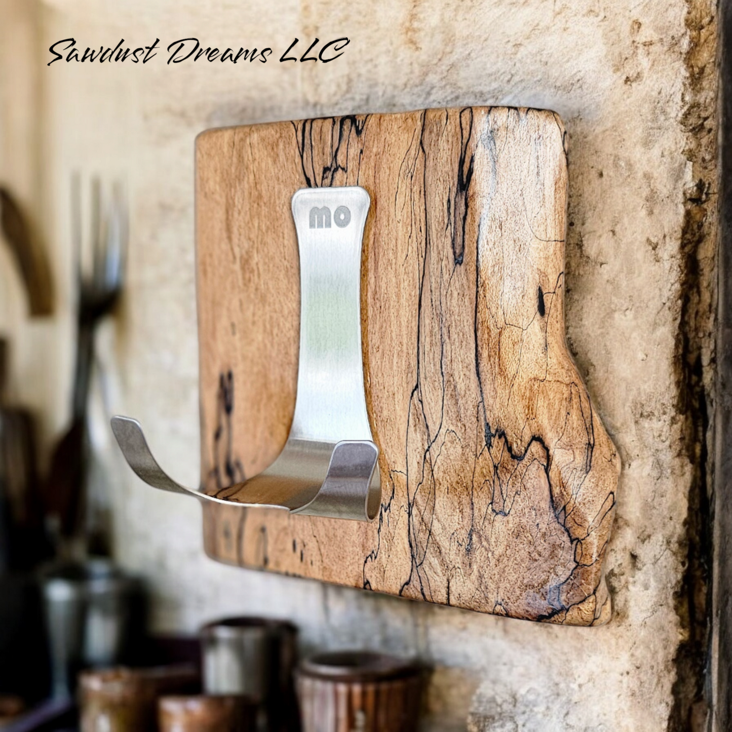 Spalted Maple Live Edge Wall-Mounted Phone Holder