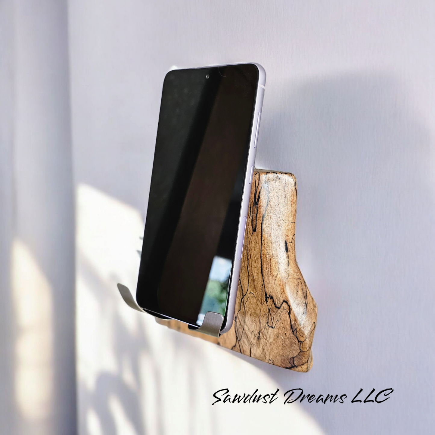 Spalted Maple Live Edge Wall-Mounted Phone Holder