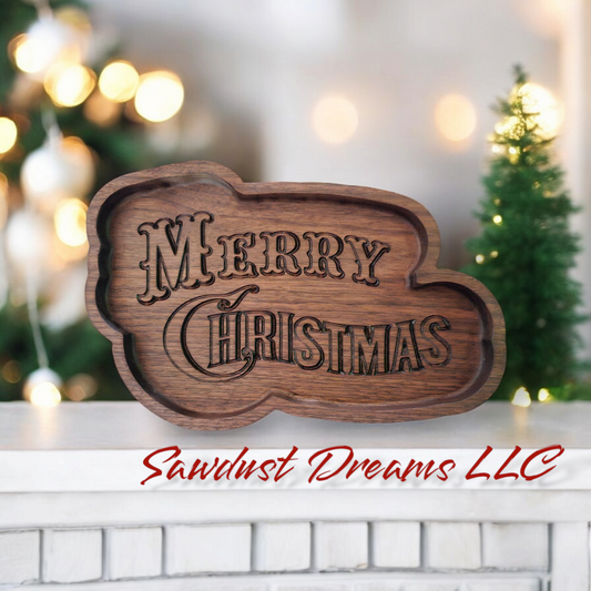 Walnut Merry Christmas Tray