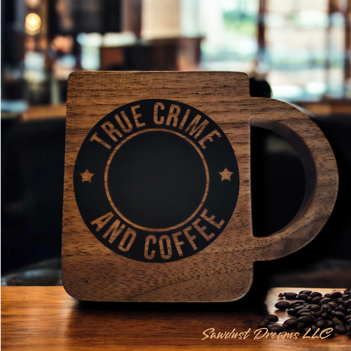 Walnut "True Crime and Coffee" Coaster