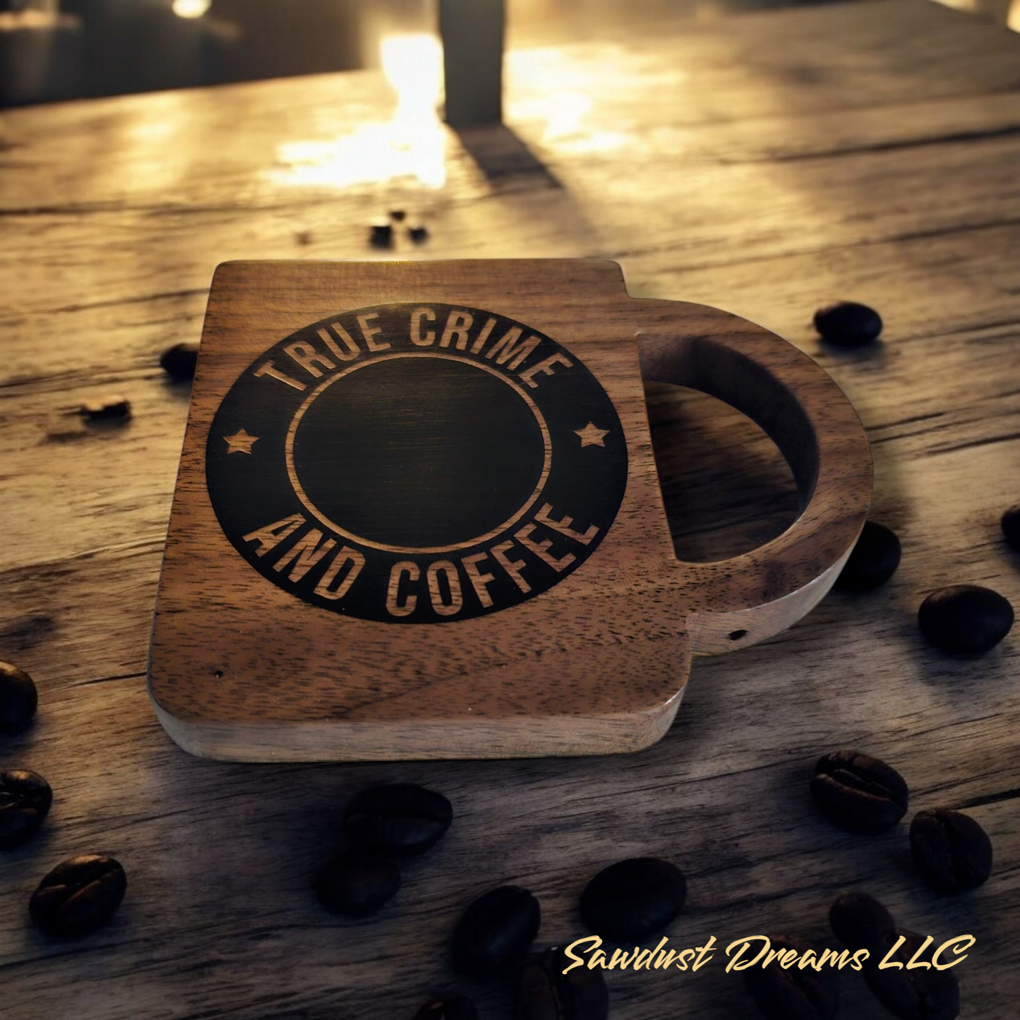 Walnut "True Crime and Coffee" Coaster