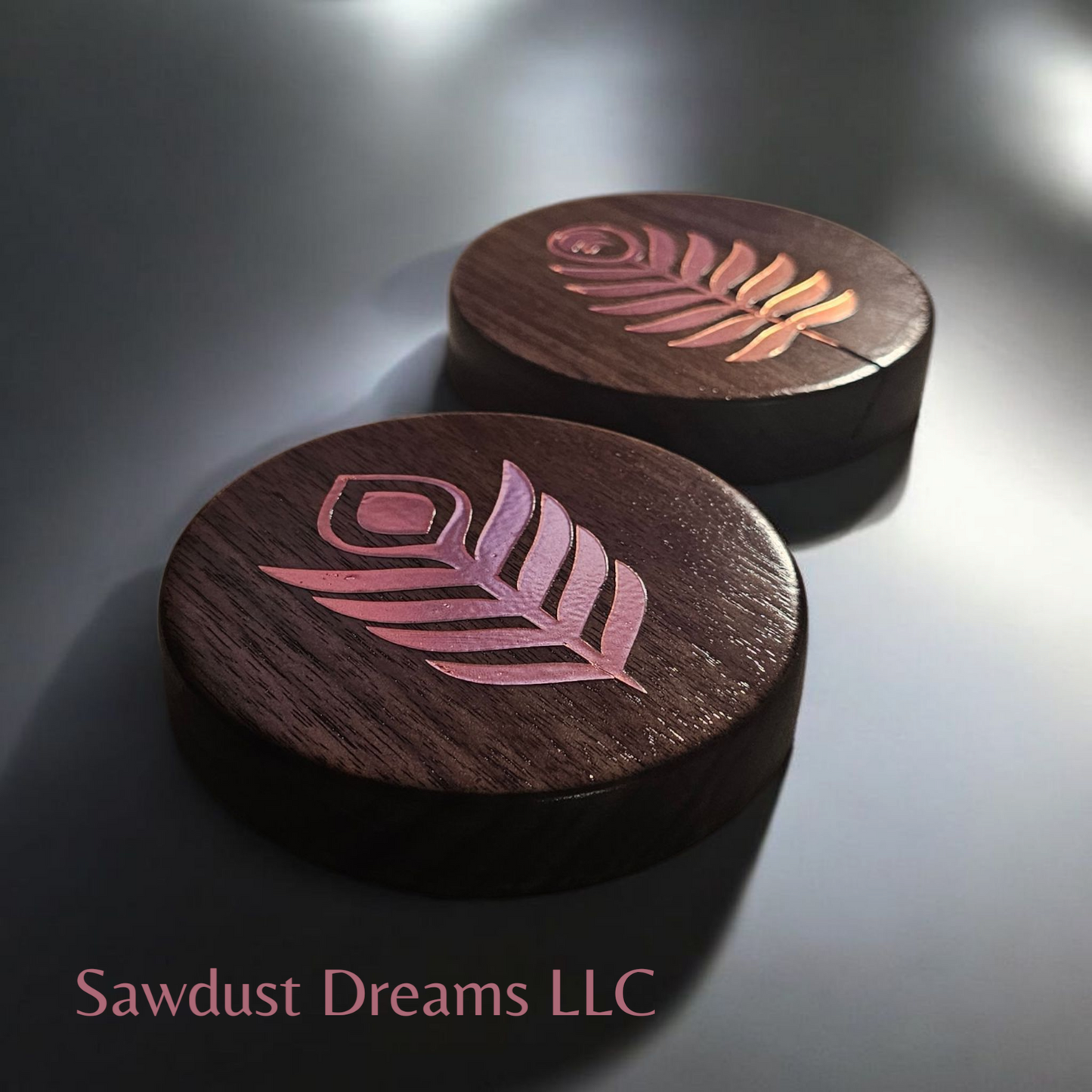 Walnut Rose Gold Leaf Coasters Set of Two
