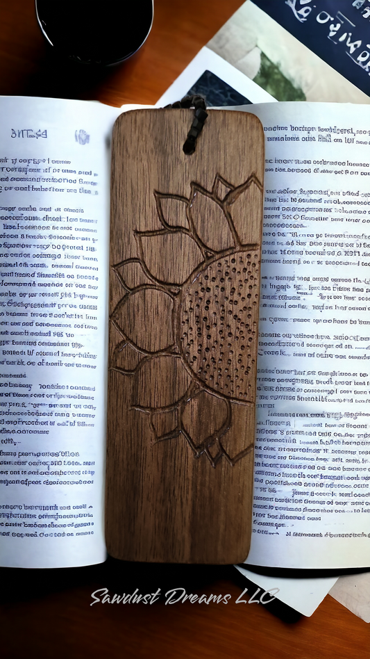 Handcarved Walnut Sunflower Bookmark