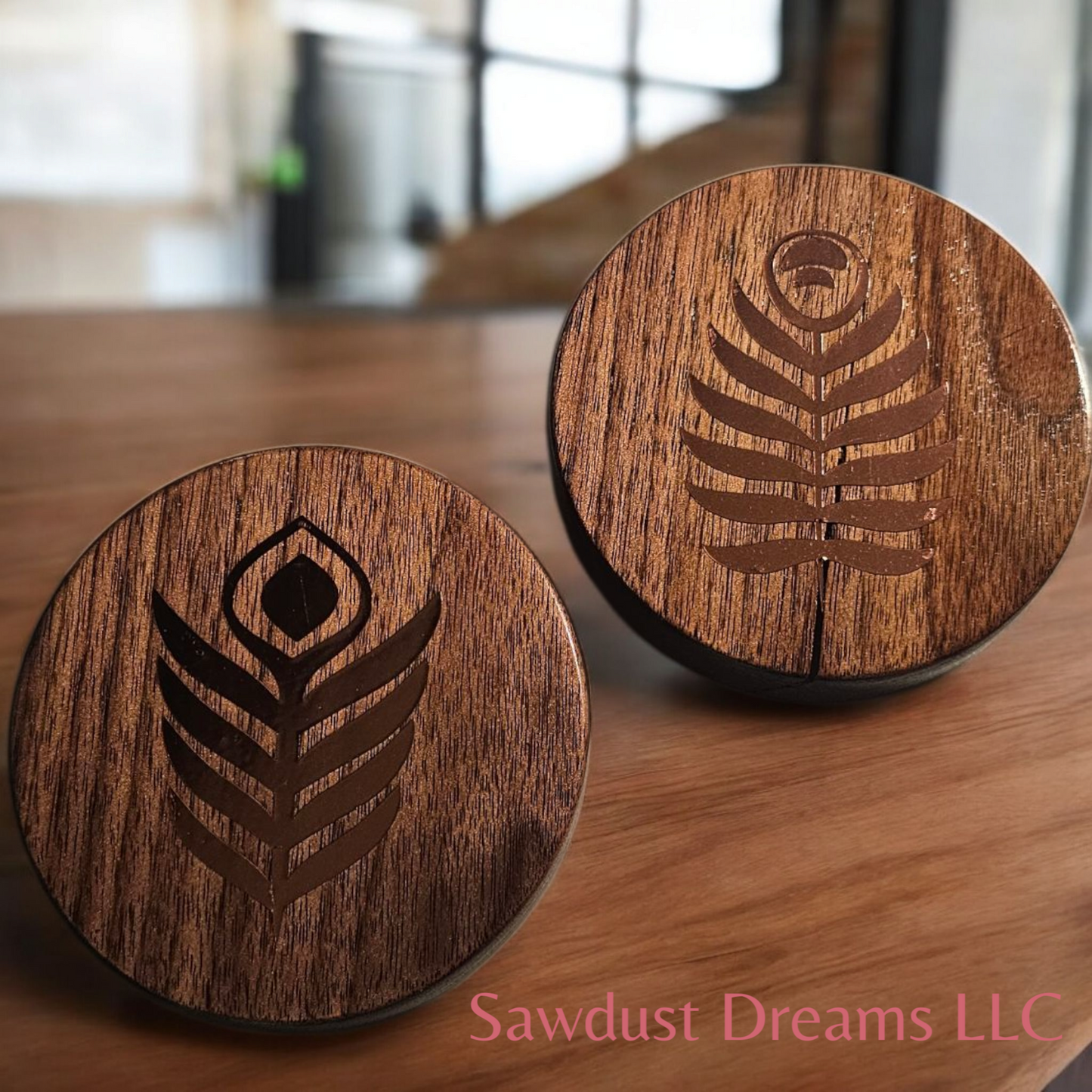 Walnut Rose Gold Leaf Coasters Set of Two